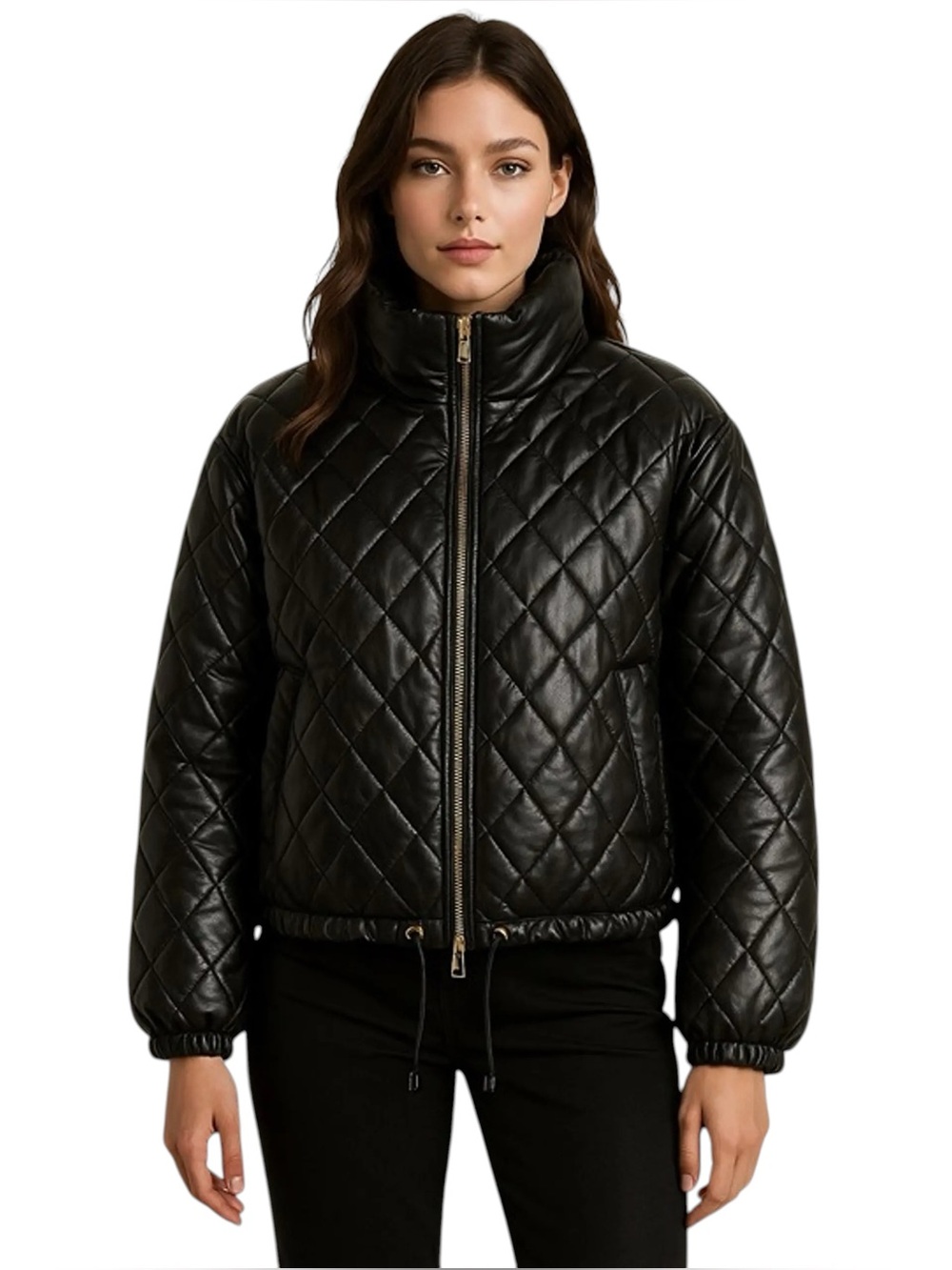 MARC NEW YORK Black Quilted Faux Leather Zip Up Puffer Coat Bomber Jacket